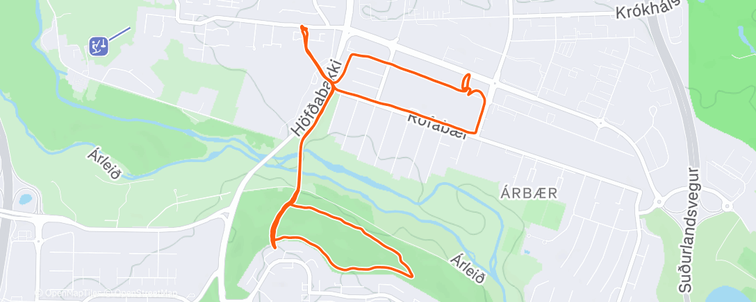 Map of the activity, 6x100" hill reps í jólabrekkunni