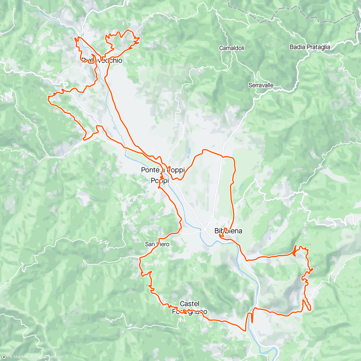 Map of the activity, Natural bike Casentino percorso lungo