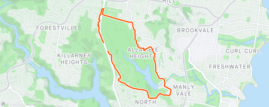 Map of the activity, Manly Dam w Rick