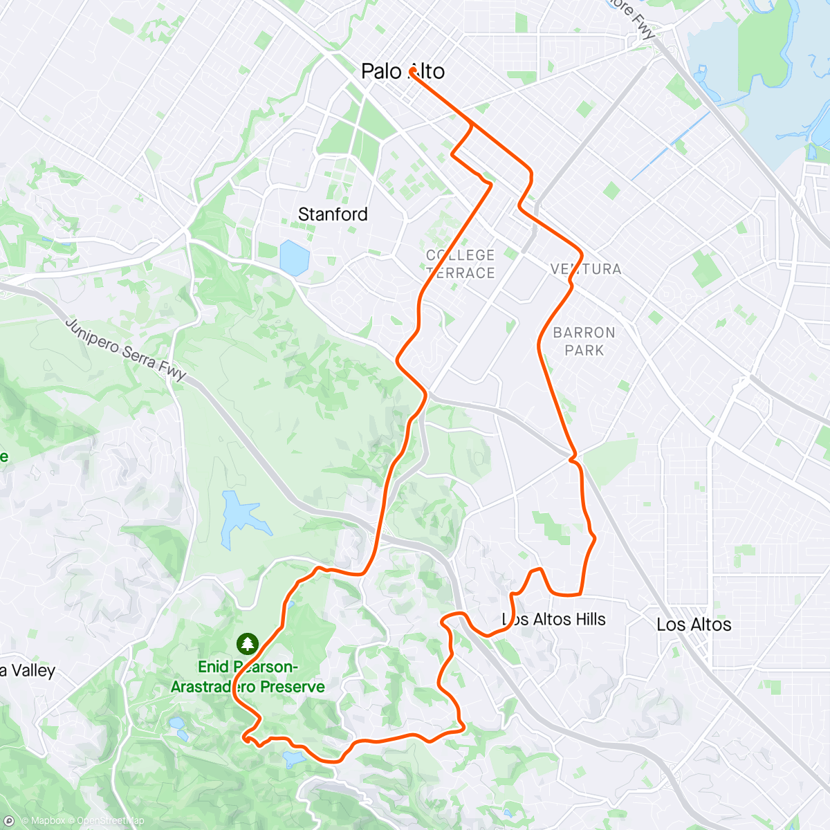 Map of the activity, Confirmed that arastradero gravel is manageable on a road bike