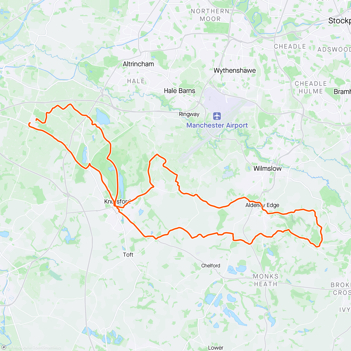 Map of the activity, TV ride to Mobberley Ice Cream cafe