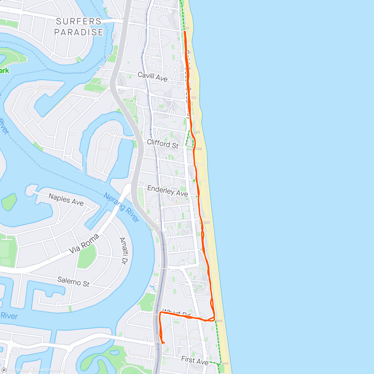 Map of the activity, Surfers Paradise 🏄🏼