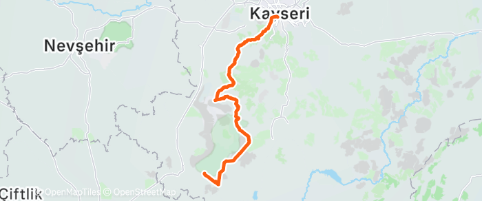 Route map of Kayseri to Ovaçiftlik Mahallesi