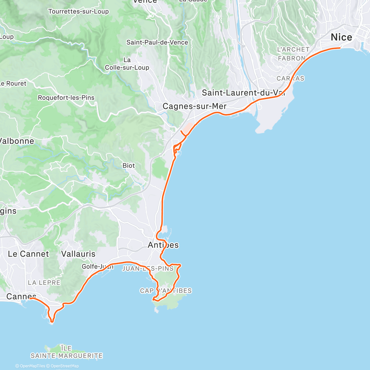 Map of the activity, Marathon Nice-Cannes 2025