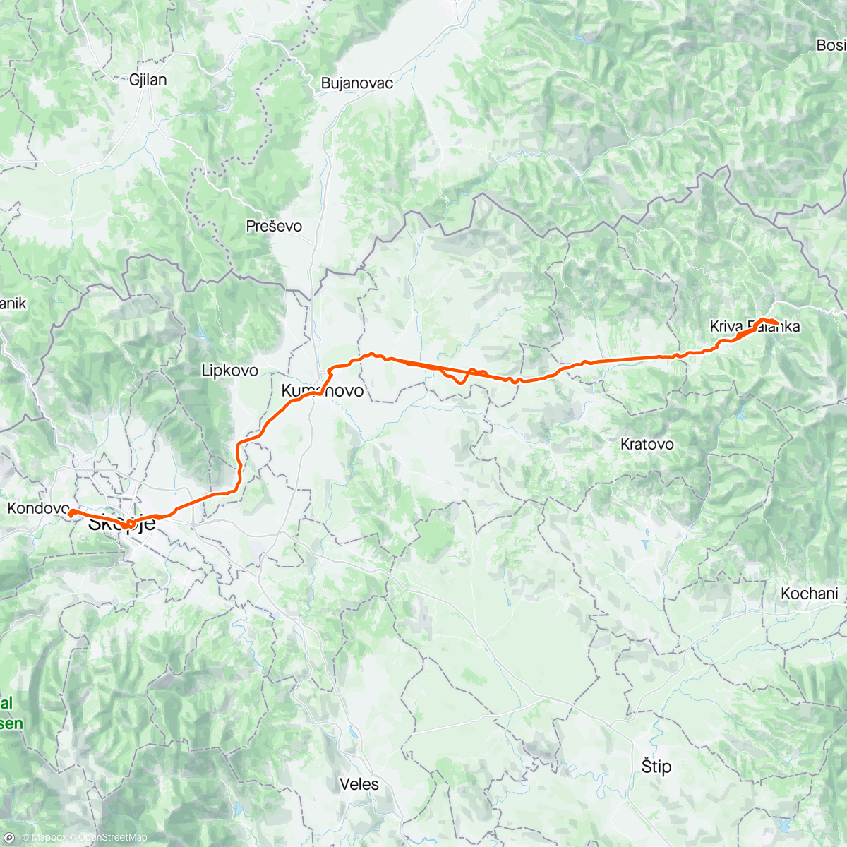 Map of the activity, Ѓорче - Куманово - Крива Паланка св. Јоаким Осоговски - Ѓорче