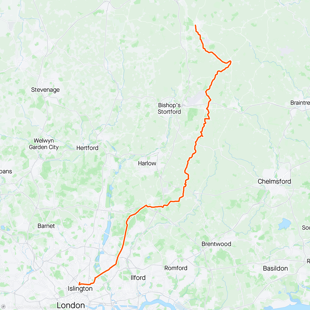 Map of the activity, ICC women’s ride to Audley End