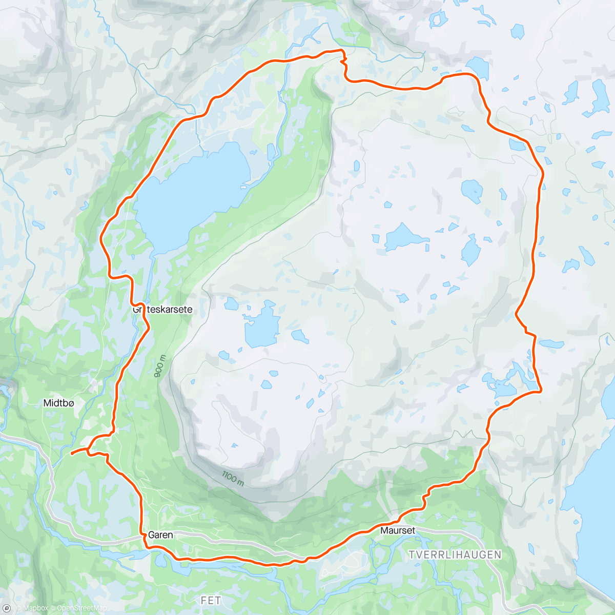 Map of the activity, Til Maurset, over fjellet og ut Isdalen på skøyteski ⛷️