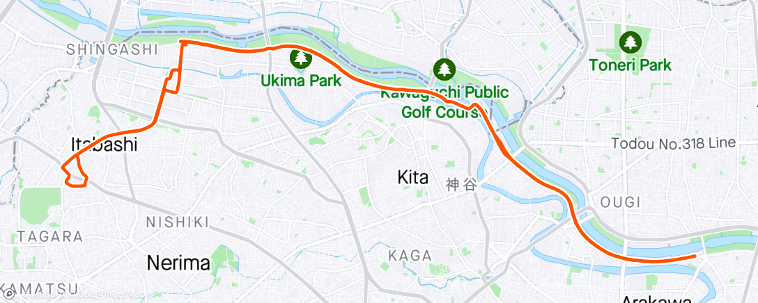 Map of the activity, 荒川サイクリングロード
