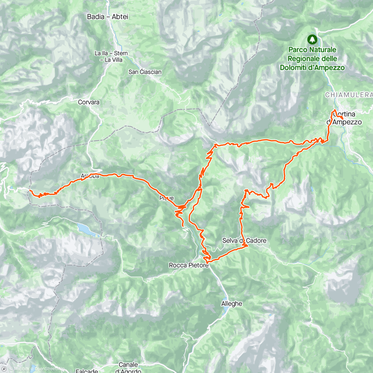 Map of the activity, Colle Santa Lucia / Passo Giau / Falzarego / Pordoi #biencuit