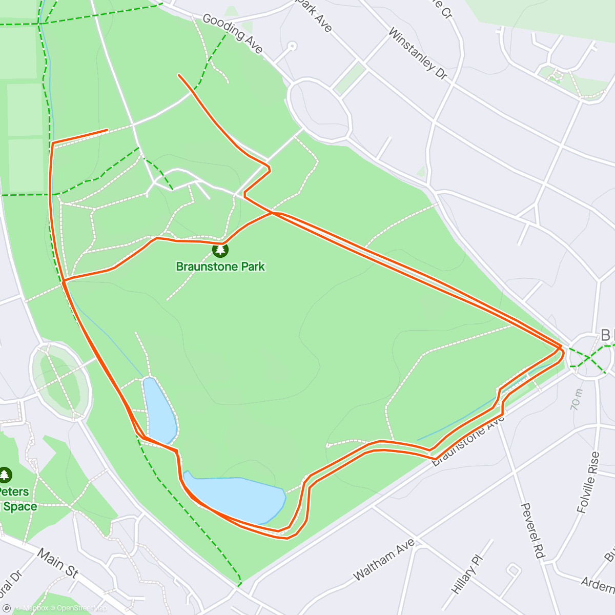 Map of the activity, Braunstone parkrun.