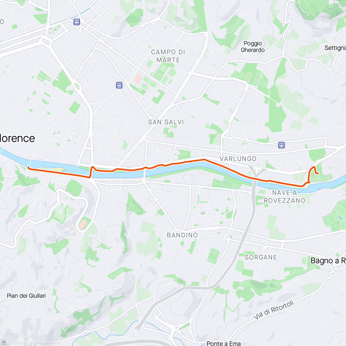Map of the activity, Florenz mit dem Rad 🚲 Hinweg