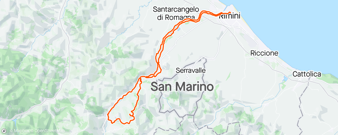 Map of the activity, Rimini - San Leo - Maiolo and back