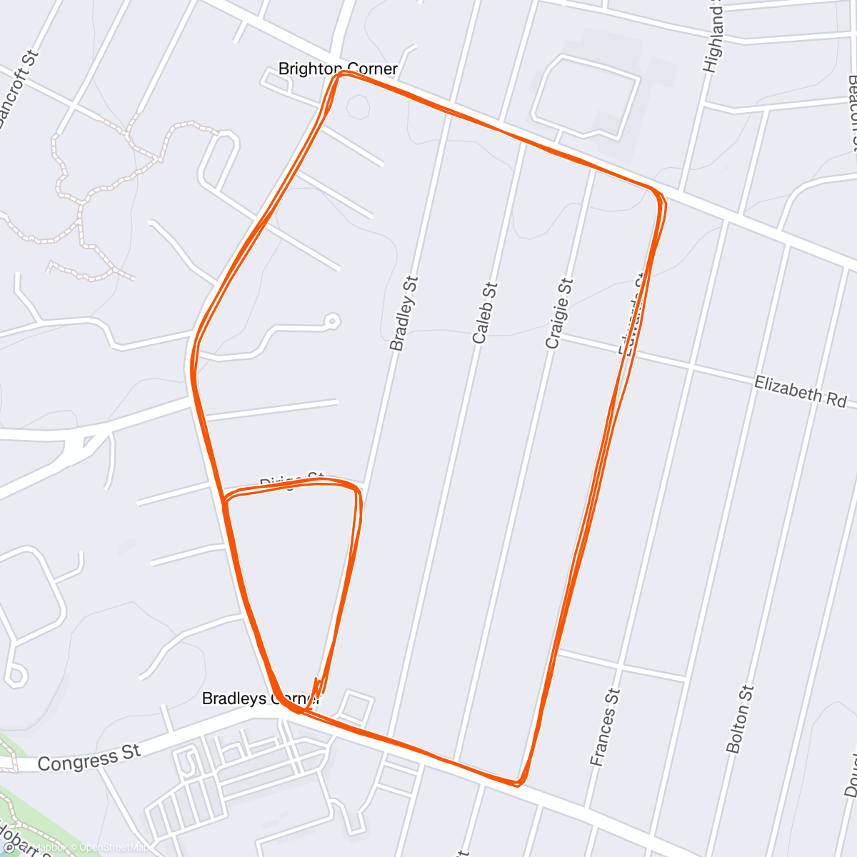Map of the activity, 3x2 mile w/ mixed strength