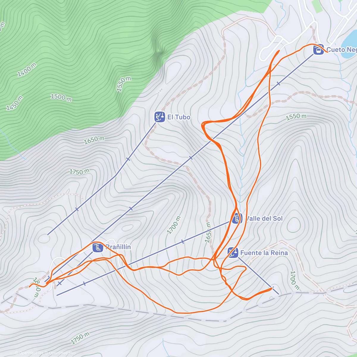 Map of the activity, Esquí fuera de pista por la tarde