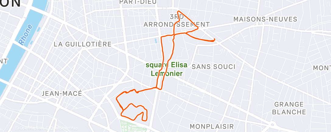 Карта физической активности (Course à pied dans l'après-midi)