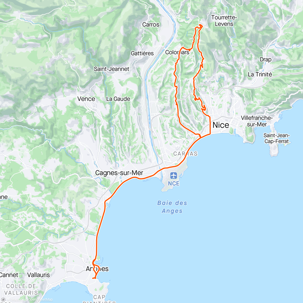 Map of the activity, ODP i Nice og klatring opp til Aspremont, Roadcapitan Lie viser vei 👍