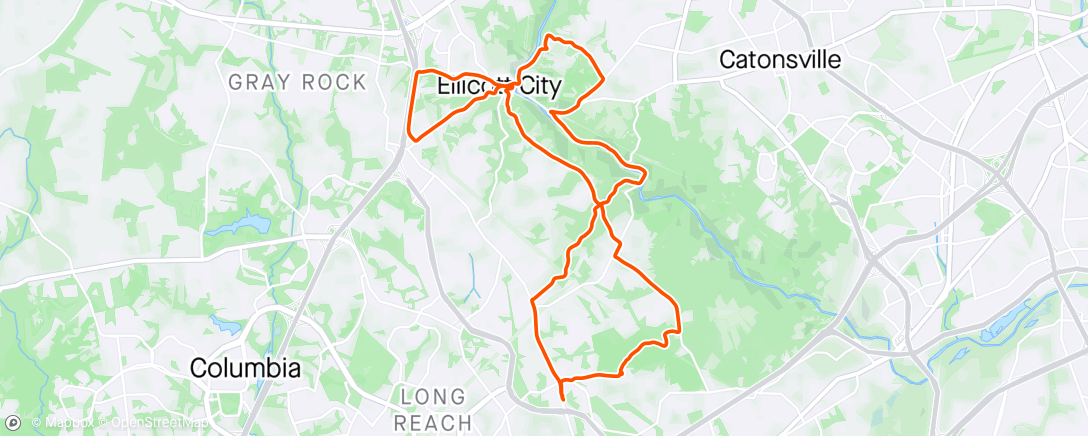 Map of the activity, Ellicott City Evening Ride