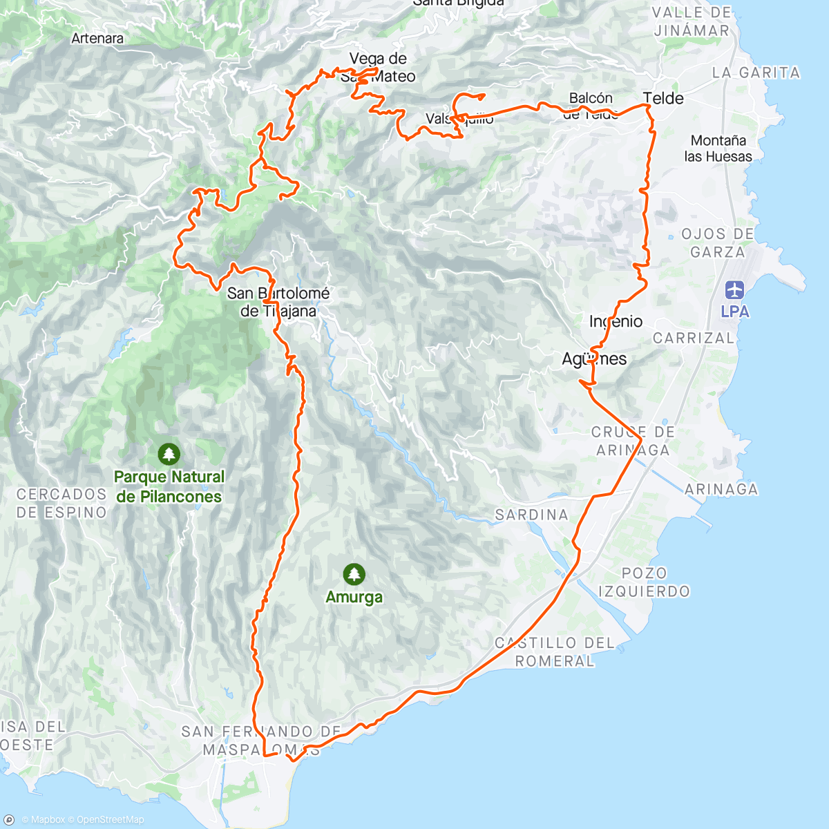 Map of the activity, GC.5 🏝️ Pico de las Nieves por San Bartolomé de Tirajana