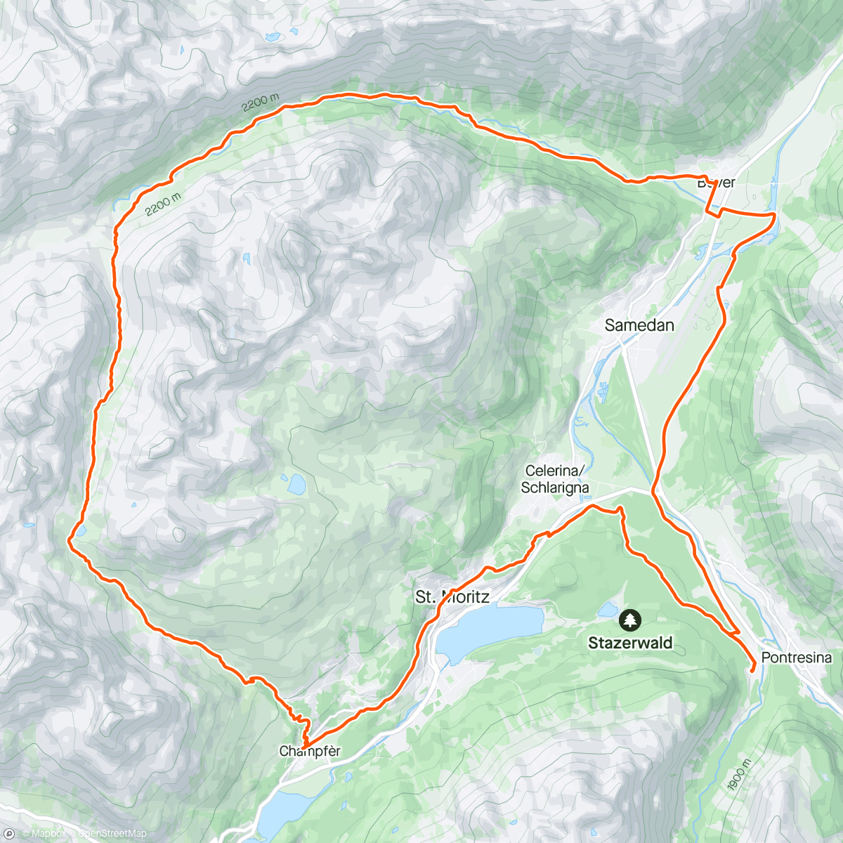 Map of the activity, Val Bever - Suvretta Pass - Foppettas Trail - Bob Run