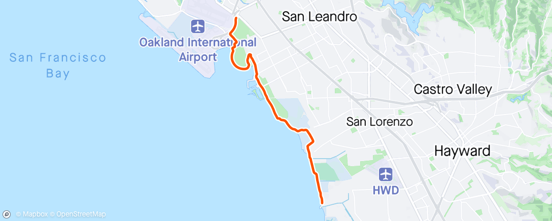 Map of the activity, Kinomap - San Francisco Bay Trail: Hayward to Oakland, California