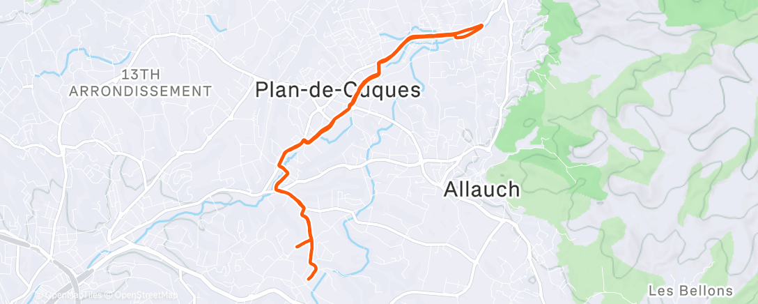 Map of the activity, Course à pied le midi