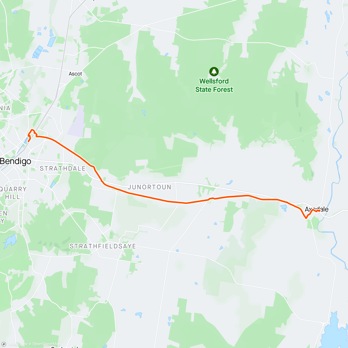 Map of the activity, Bendigo to Axedale and Return