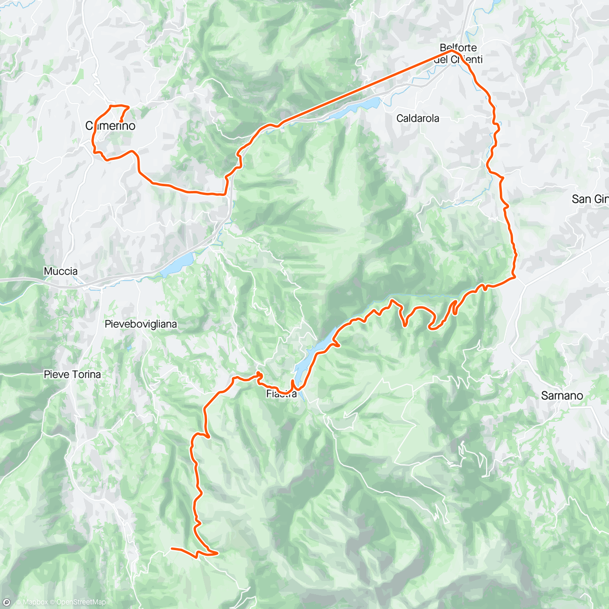 Map of the activity, MF TERRE DI VARANO - CAMPIONATO ITALIANO INTERFORZE.  Sensori garmin out. Distanza 107km dsl 1690m. Tempo
 3:21 - media 31kmh - pos.109 ass.