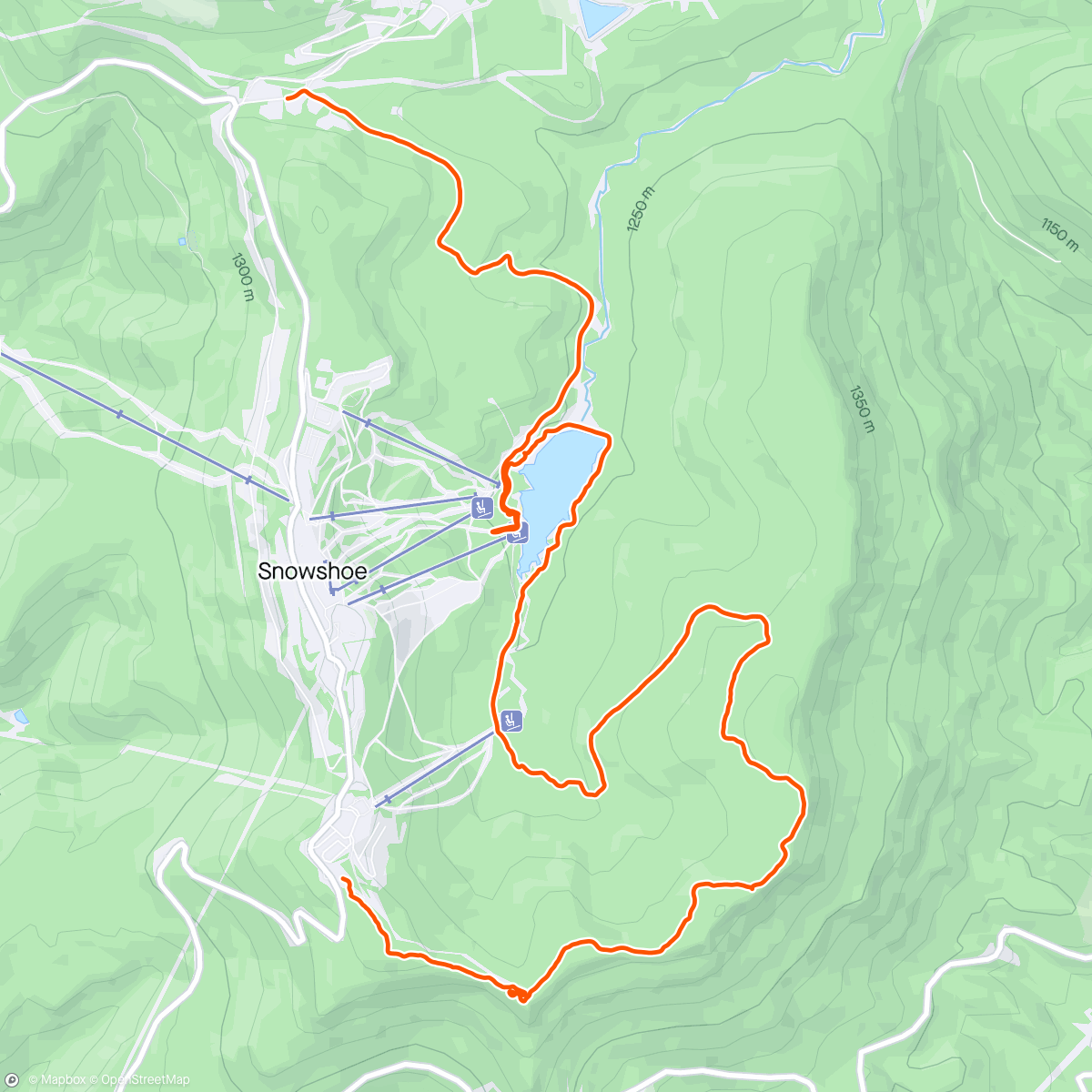 Map of the activity, Tausch Family Ride at Snowshoe, WV