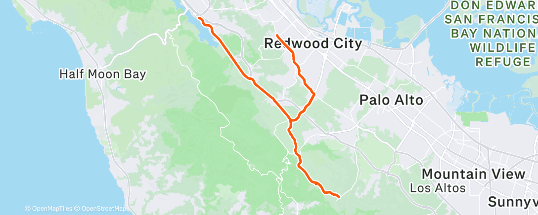 Map of the activity, 14 Jan 2026 - Canada/92 and Portola Valley loop