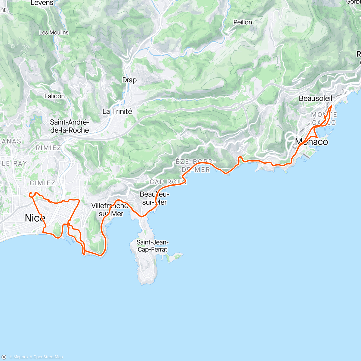 Map of the activity, Nica🔁Monaco coffe ride by TDF