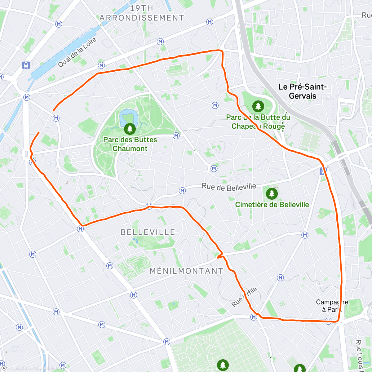 Map of the activity, Course à pied le matin