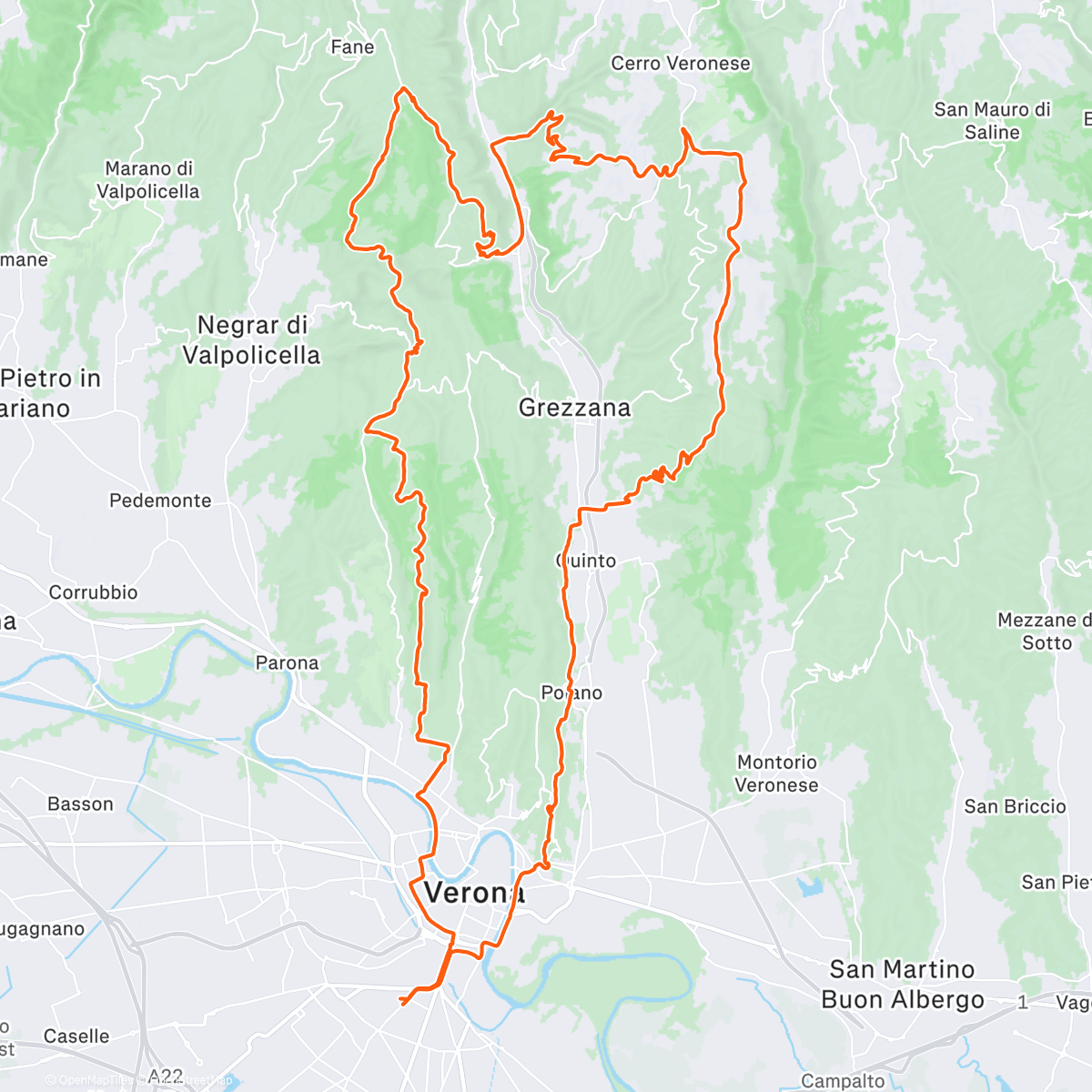 Карта физической активности (Poiano Marzana Cerro Veronese Stallavena Coda Montecchio Verona)