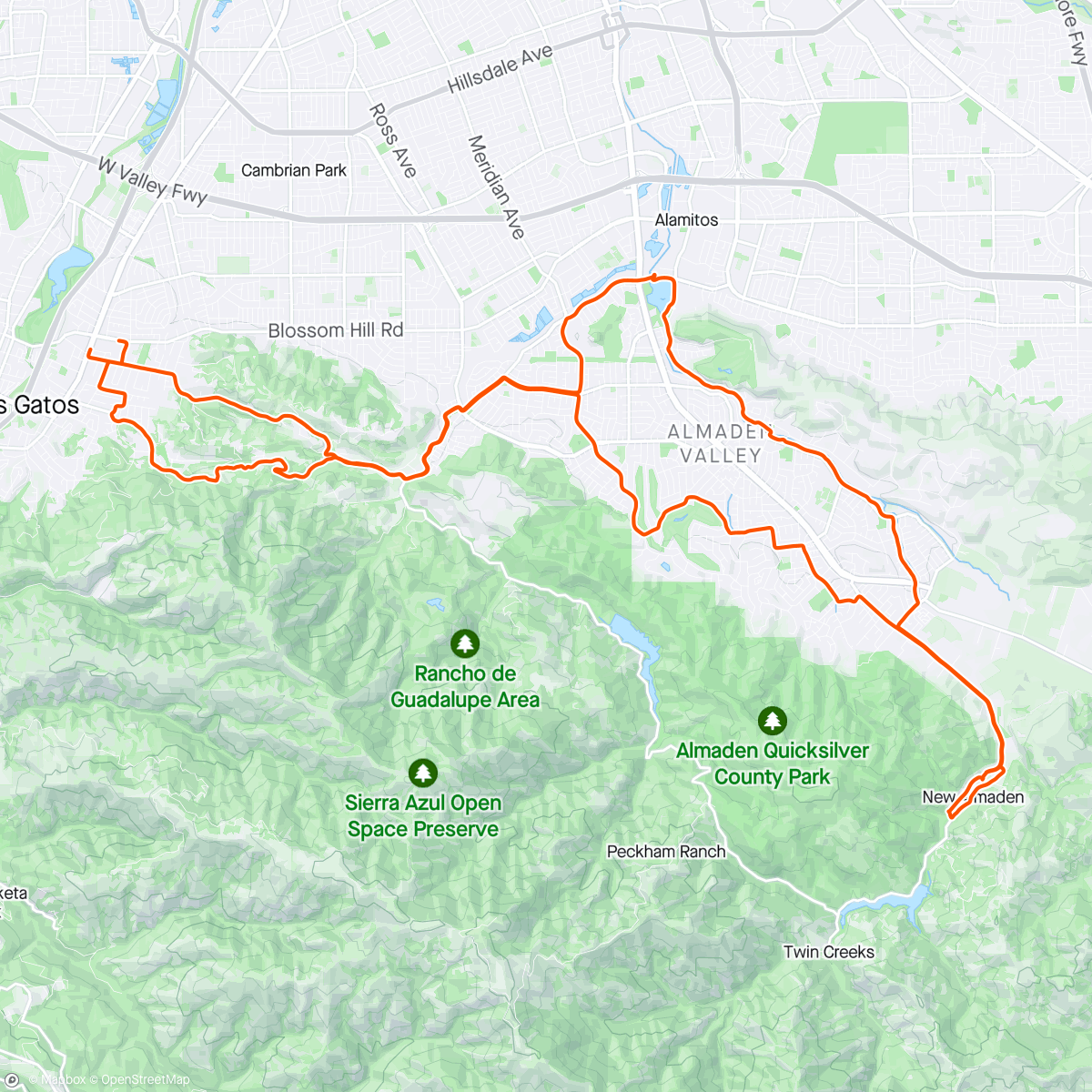 Map of the activity, Kennedy and Shannon plus Los Alamitos Creek Trail - Los Gatos