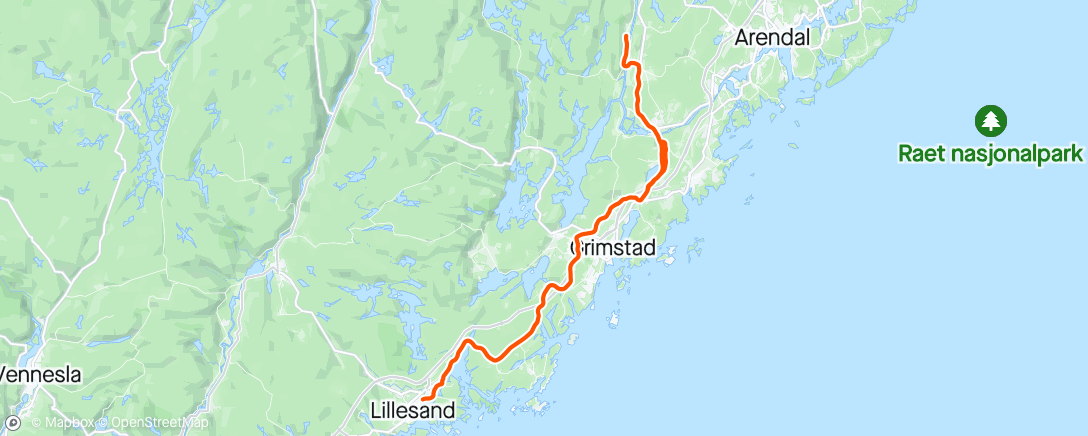 Map of the activity, Lillesand 🌬🚴‍♂️🚴‍♀️😎