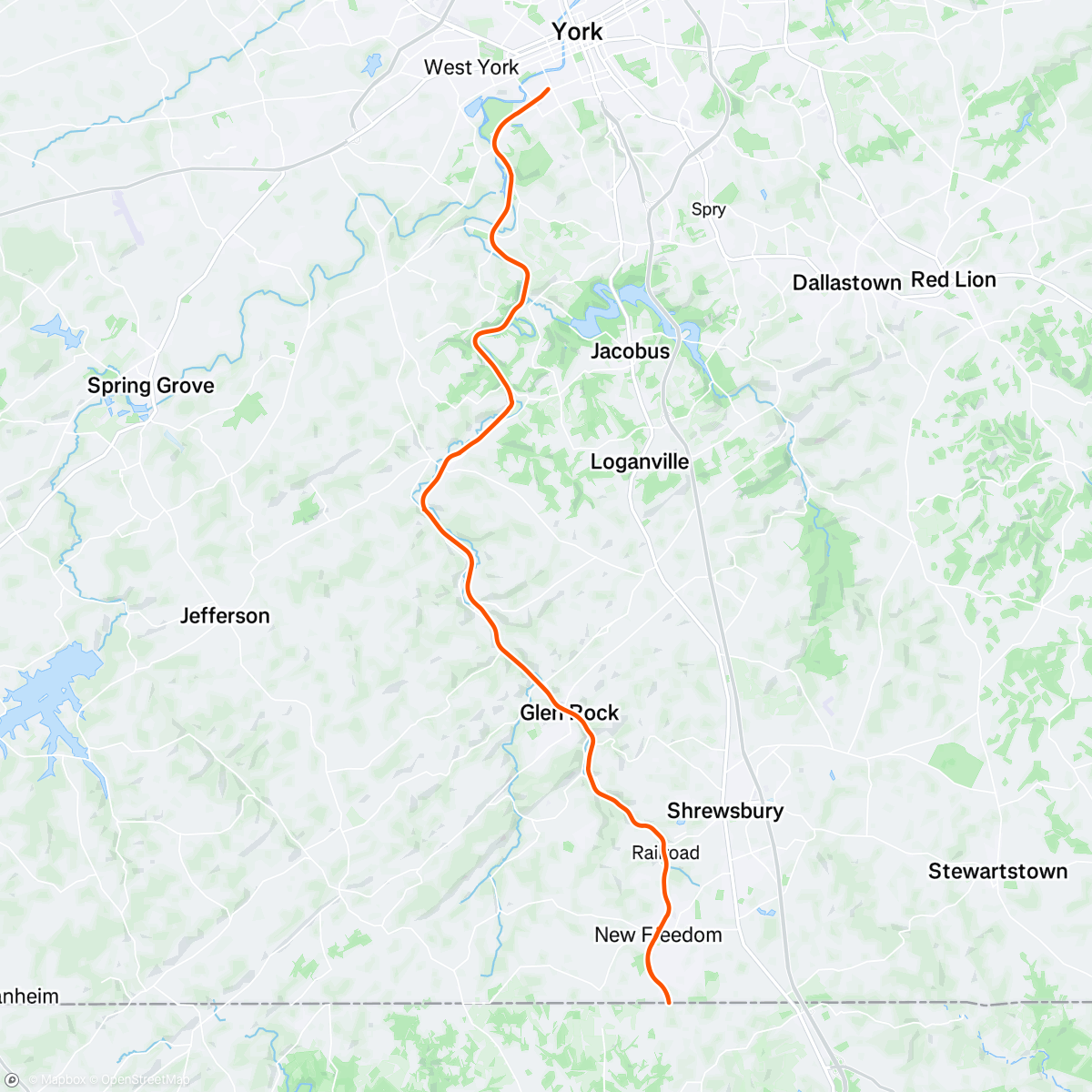 Map of the activity, Mason Dixon ride with HOF and coffee and cold