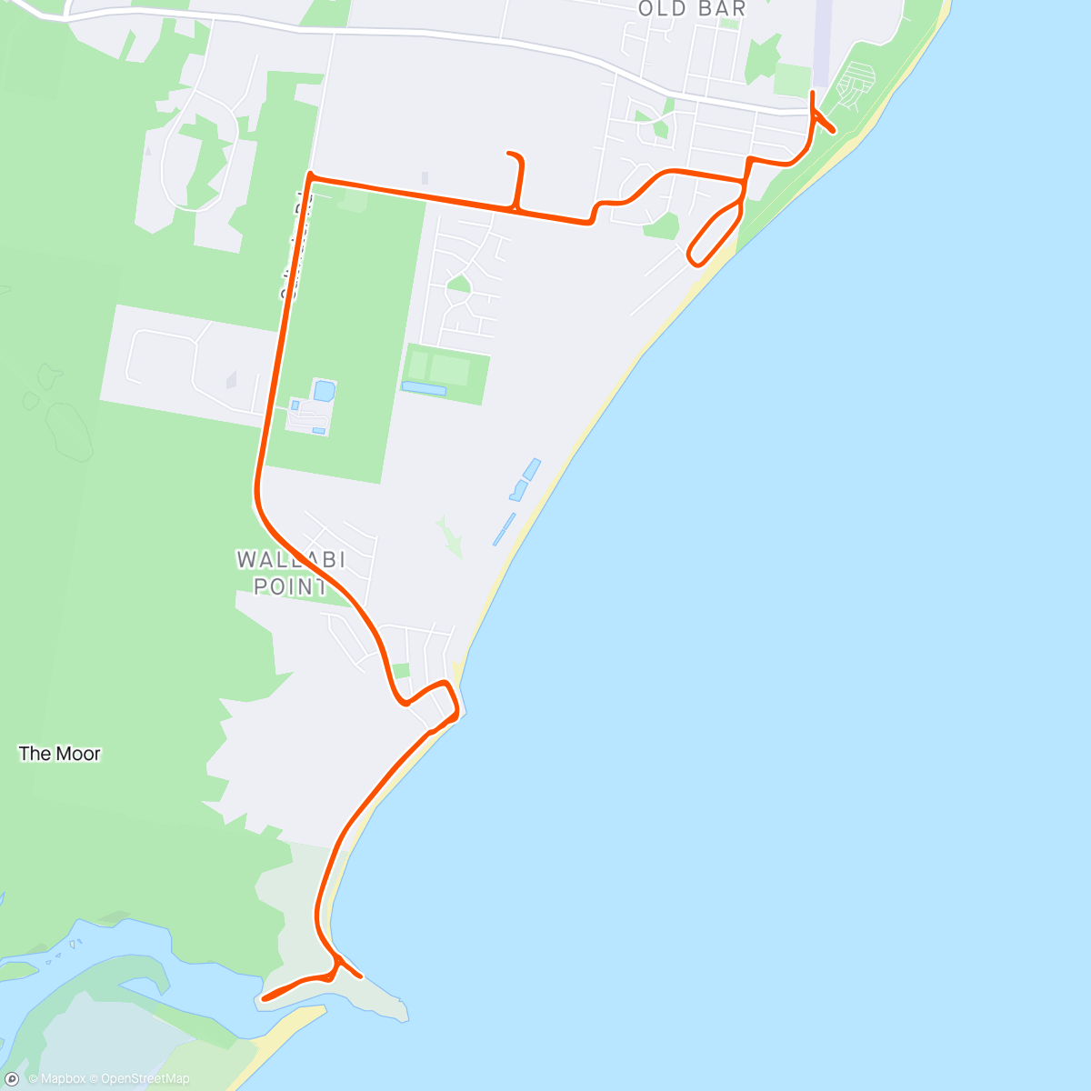 Map of the activity, Old Bar beach, Wallaby Pt. & Saltwater