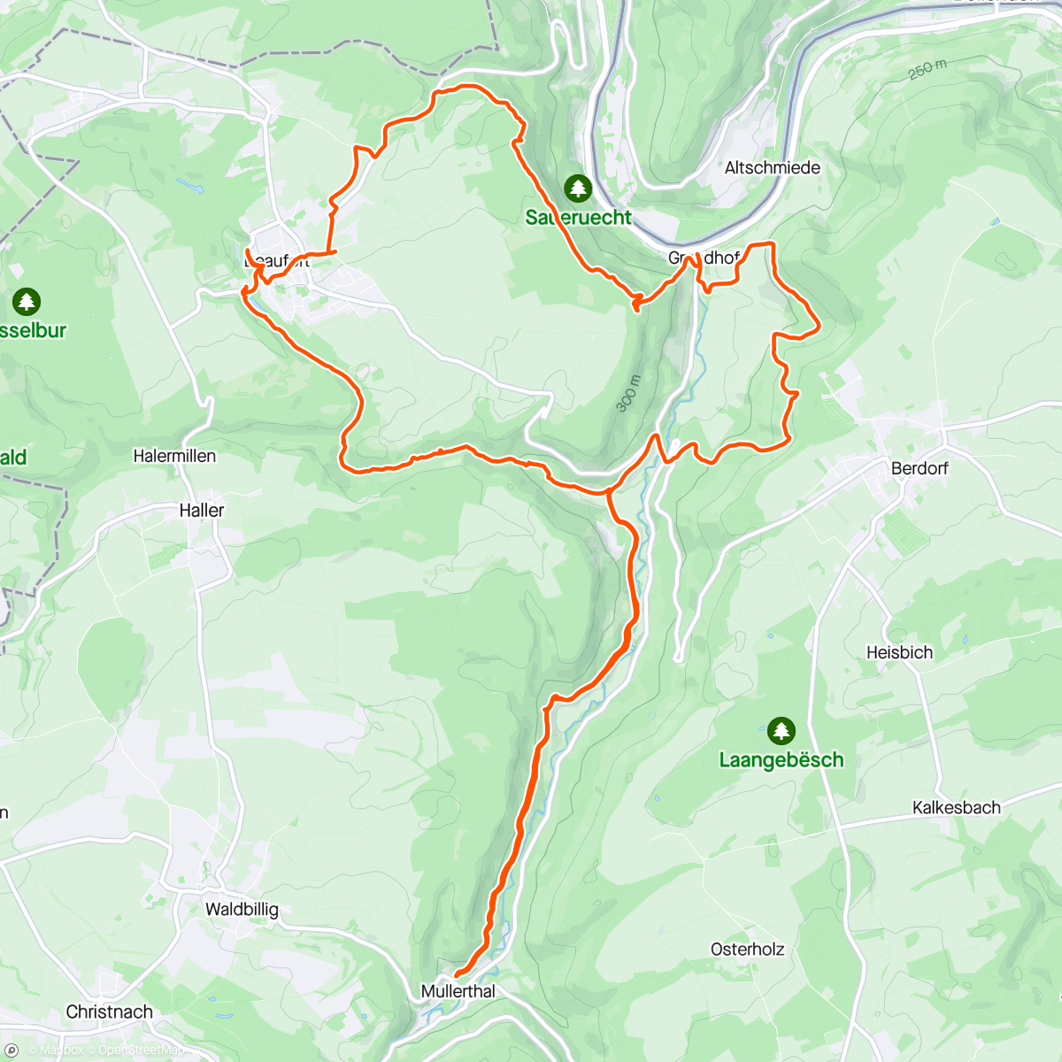 Kaart van de activiteit “Müllerthal - Beaufort vv omweg”