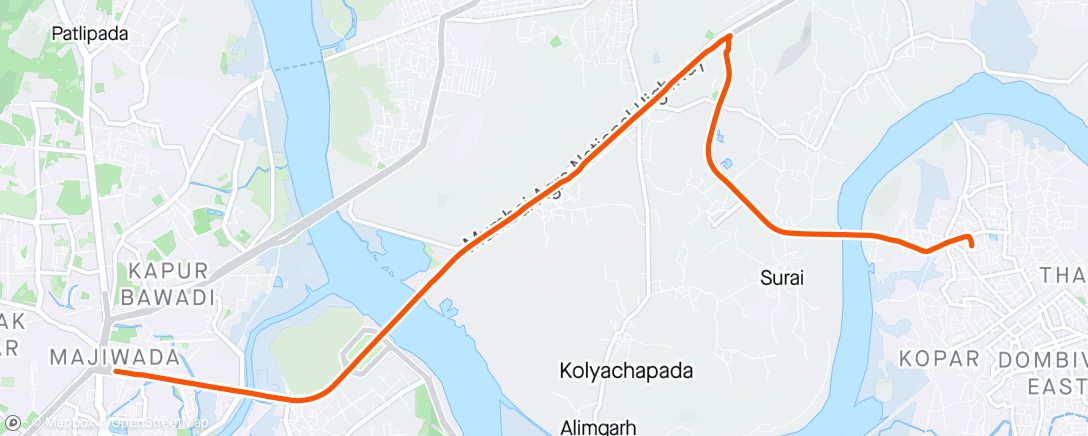 Map of the activity, Morning ride to Majiwada naka