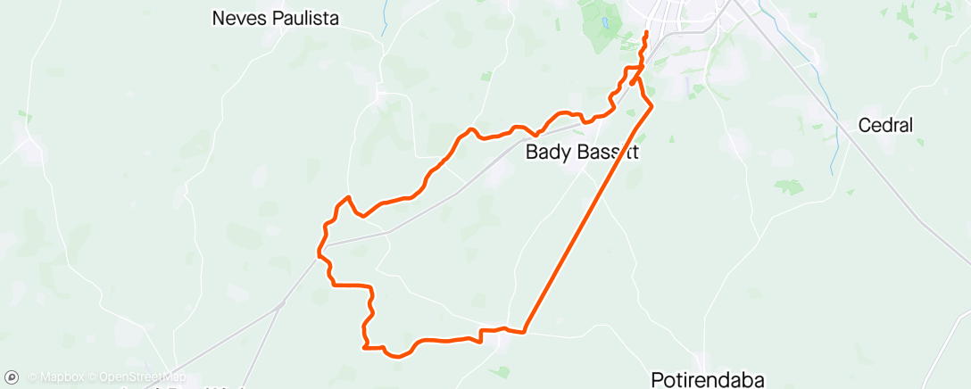 Map of the activity, Pedalada de bicicleta elétrica ao entardecer