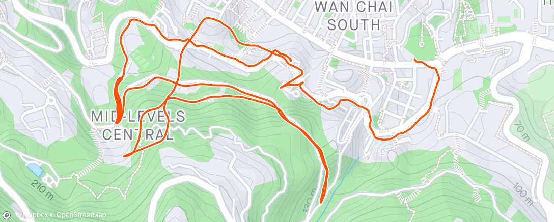 Map of the activity, ⛅ HR Thursday … 2k warm up then 10 x hill repeats, jog recovery