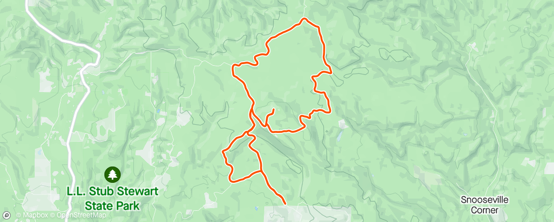 Map of the activity, Deliverance run. Loop around green mtn and down to rock pit and out