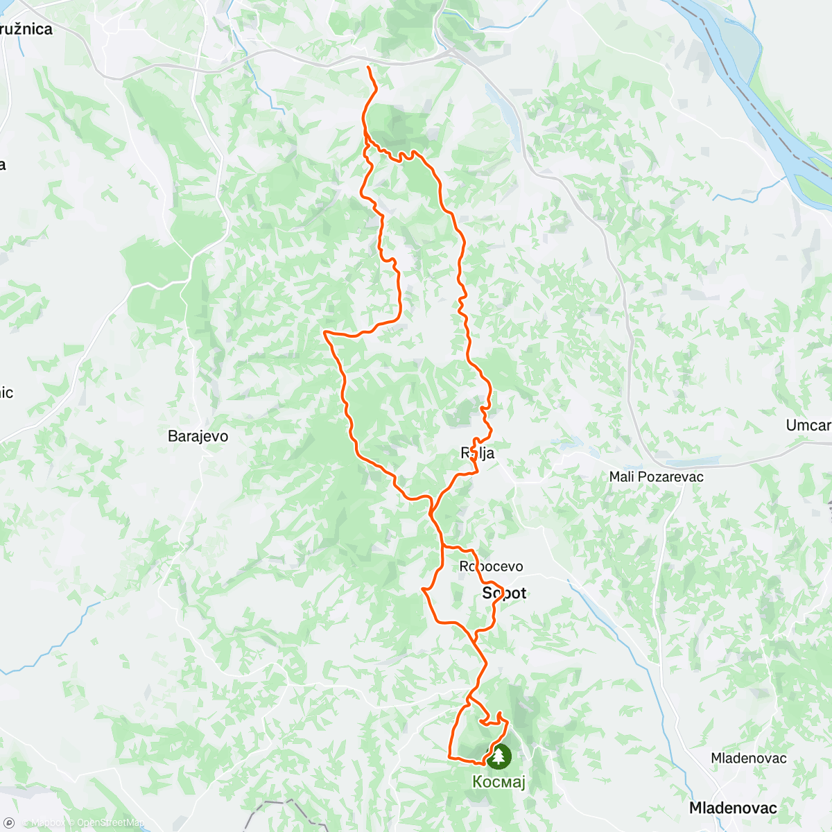 Map of the activity, Kosmaj