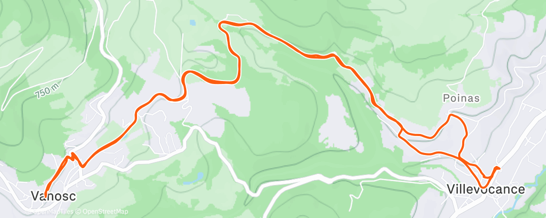 Map of the activity, Vanosc trajet aller-retour