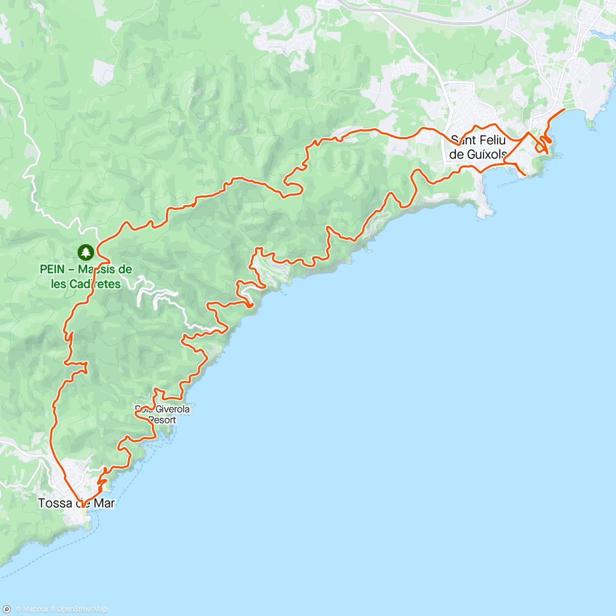 Map of the activity, Tossa de Mar☀️Sant Feilu de Guixols🤩Retour Gravel par le Massís de Cadiretes🤩
