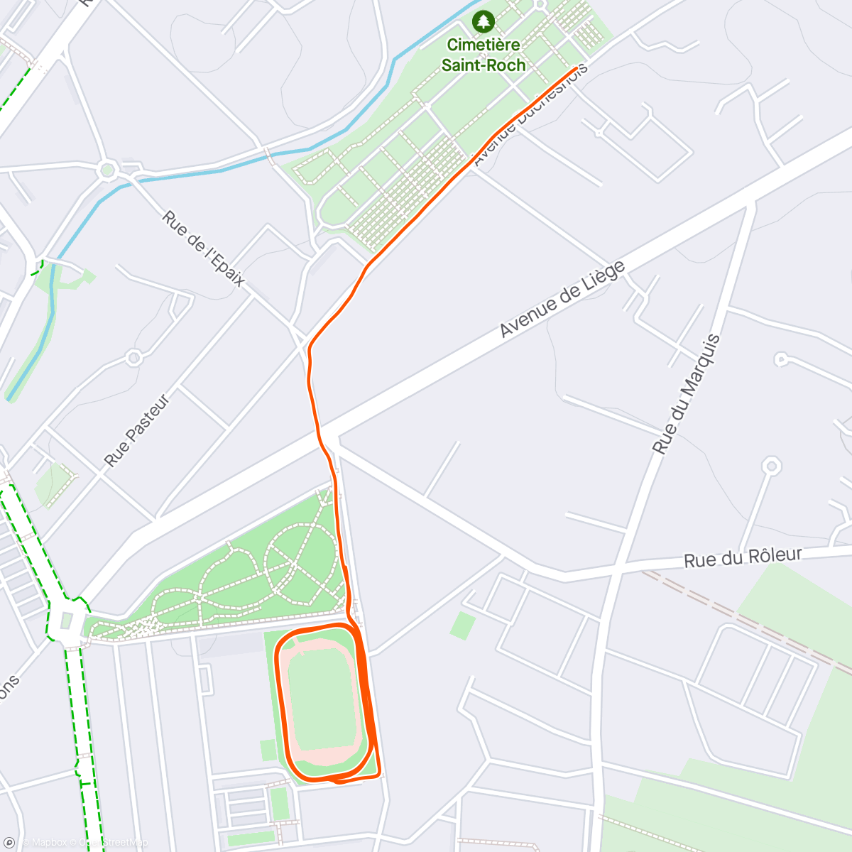 Map of the activity, Course à pied en soirée