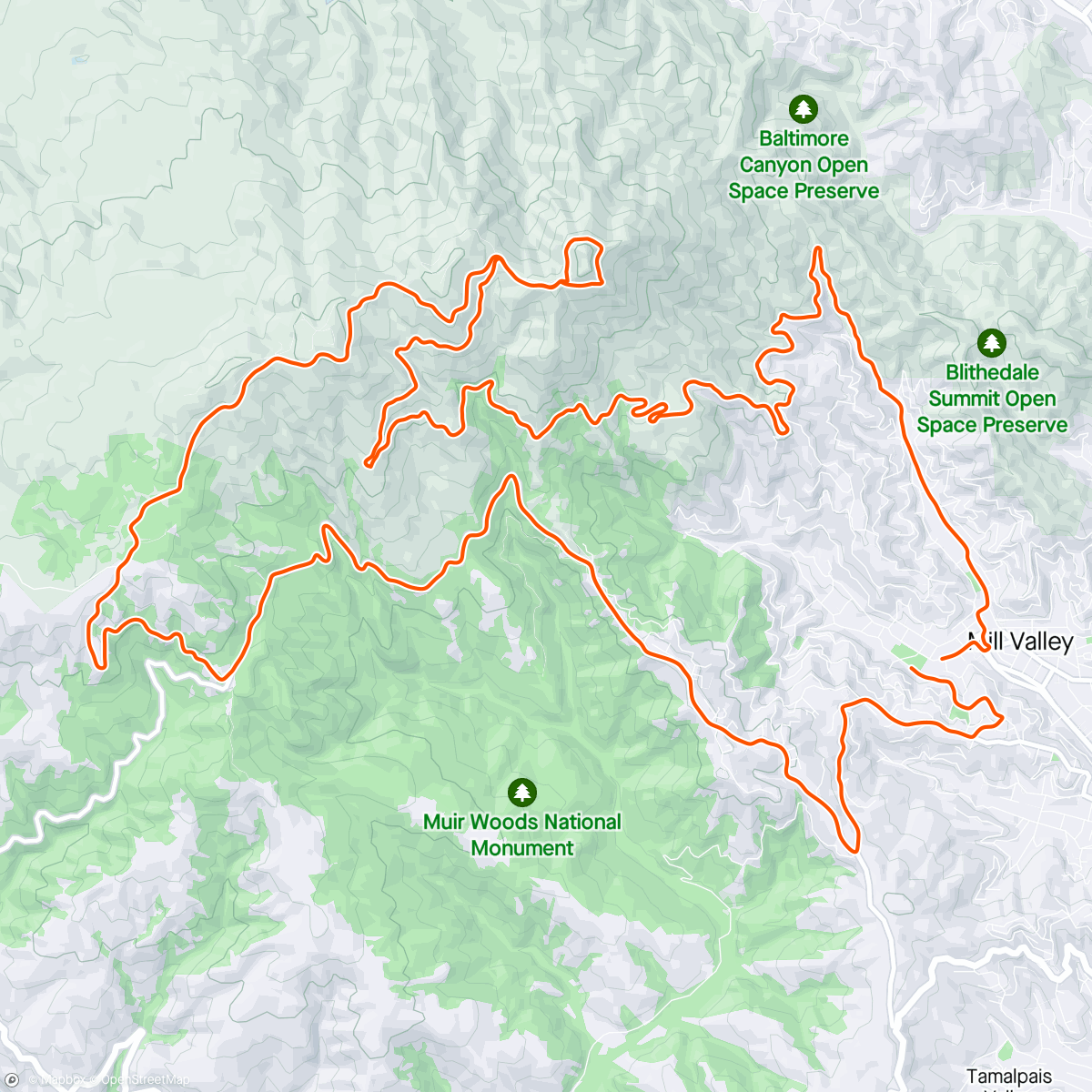 Map of the activity, Bought a gravel bike! First time climbing Mt Tam on dirt.