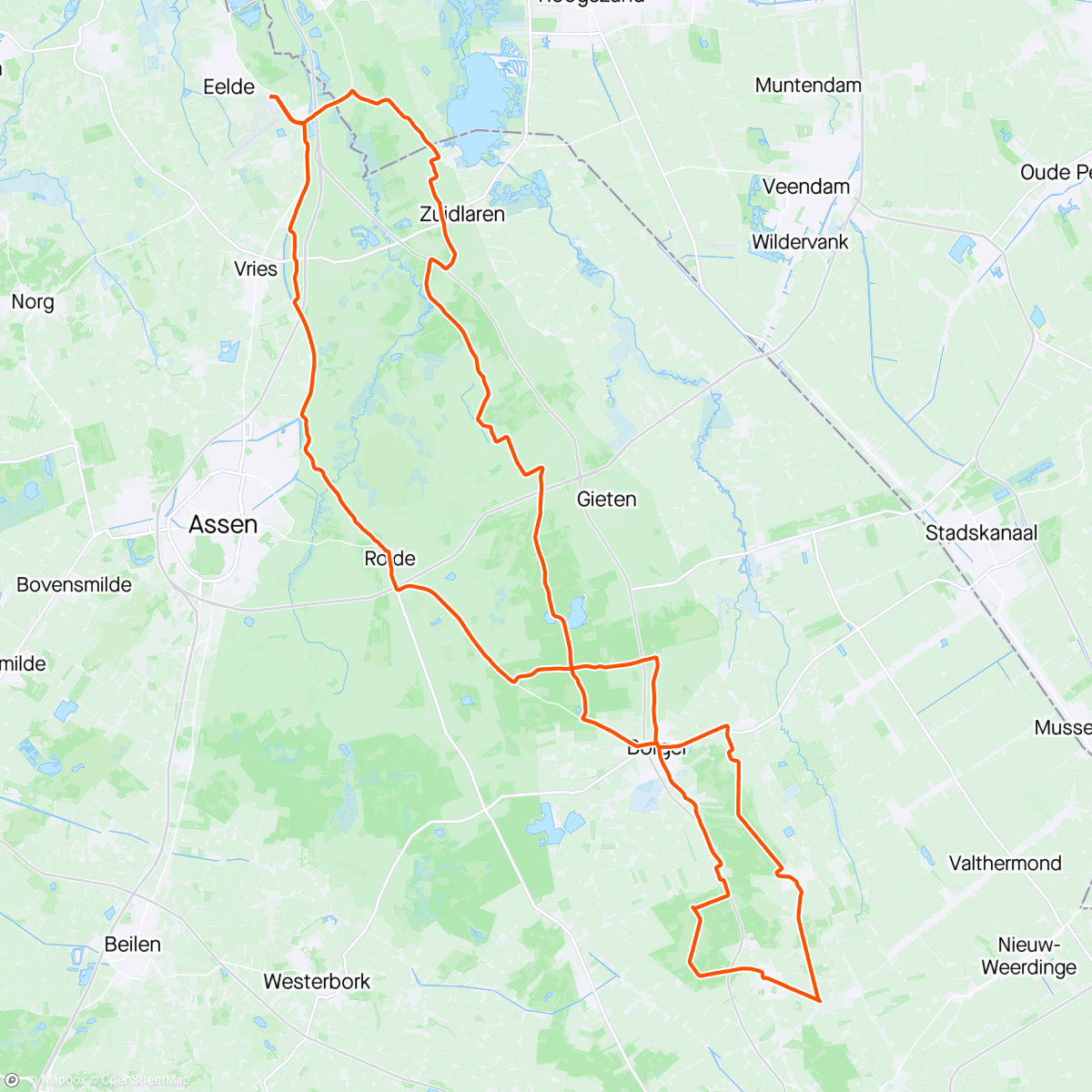 Kaart van de activiteit “Eelde-Roubaix”