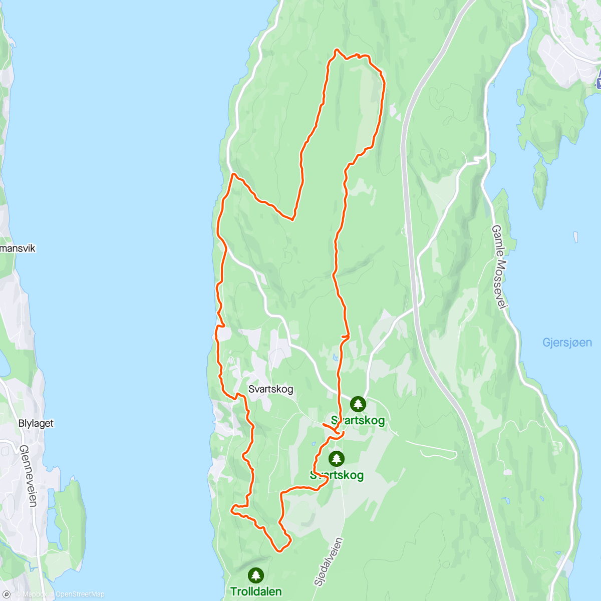 Map of the activity, Bushing i Svartskog, post 9-16
