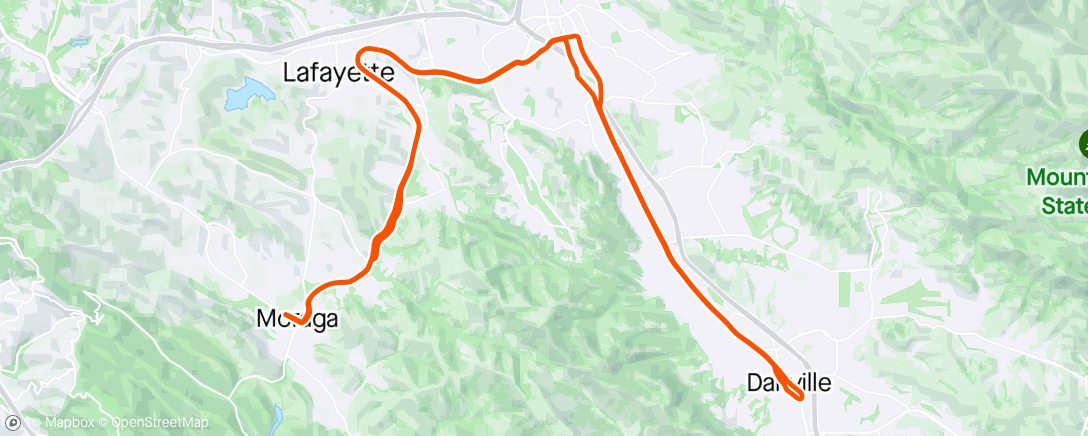 Map of the activity, Leisurely ride to Danville and back