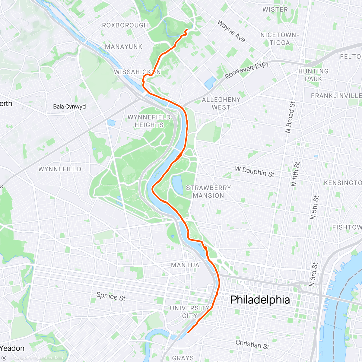 Map of the activity, Ride along the Schuylkill River Trail with Amy (Philly PA)